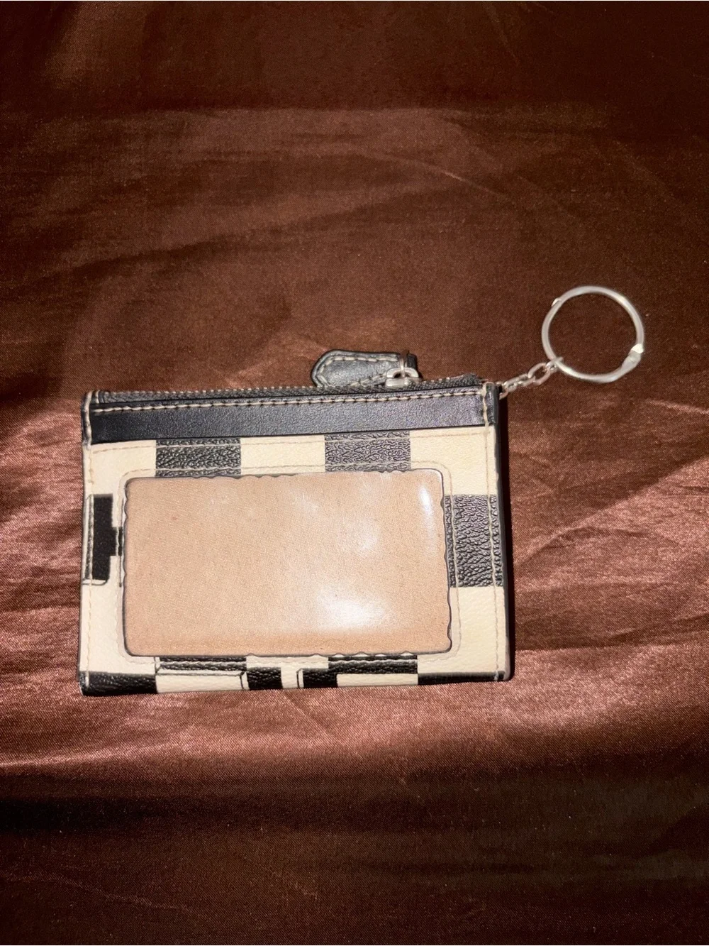 Coach Black and White Checkerboard Card Case Keyring